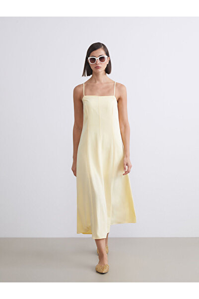 LC Waikiki Peak New Season Square Neck Linen Blended Dress