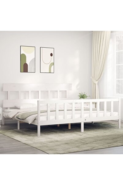 Concept Cadru de pat cu tăblie 200x200 cm, alb, lemn masiv