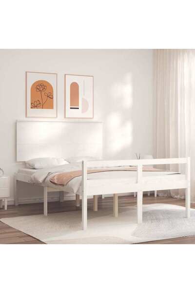 Concept Cadru de pat cu tăblie, alb, 140x200 cm, lemn masiv