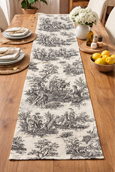 Elvya Toile De Jouy |   100% Cotton Decorative Table Runner 40X110 cm - Zt310