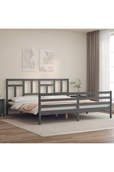 Concept Cadru de pat cu tăblie 200x200 cm, gri, lemn masiv