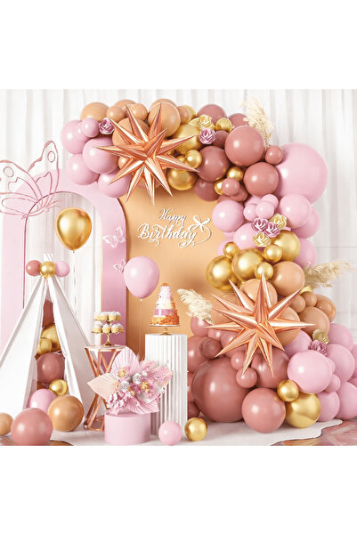 MP Mirific Party Set 68 baloane, tip arcada cu stele 3D, roz si crem