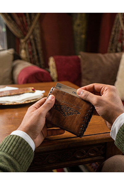 Zaytoon Hanzala and palestine harritas embroidered brown genuine leather men'...