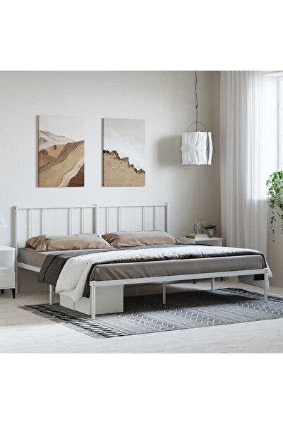 Concept Cadru de pat metalic cu tăblie, alb, 193x203 cm