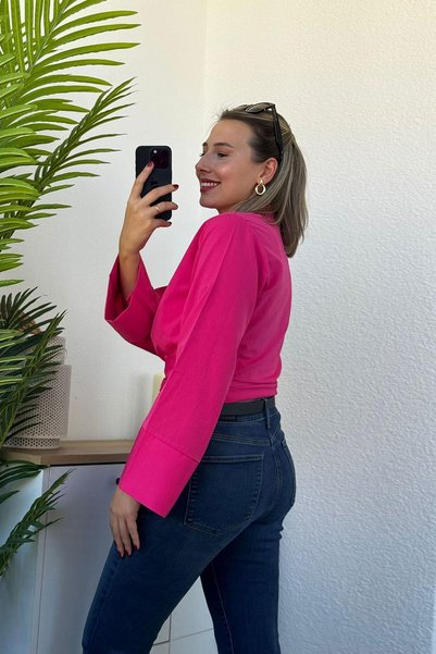 Mivida Cămașă fucsia cu mânecă lungă și cu cravată laterală