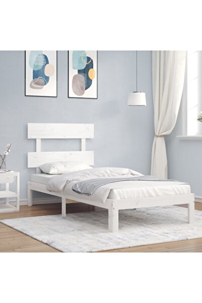 Concept Cadru de pat cu tăblie, alb, 90x200 cm, lemn masiv