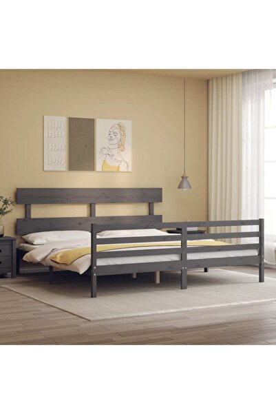 Concept Cadru de pat cu tăblie 200x200 cm, gri, lemn masiv