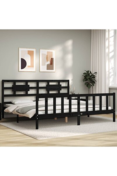 Concept Cadru de pat cu tăblie 200x200 cm, negru, lemn masiv