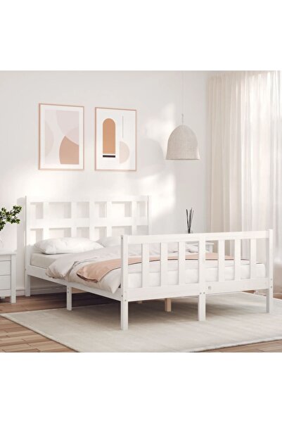 Concept Cadru de pat cu tăblie, alb, 140x200 cm, lemn masiv