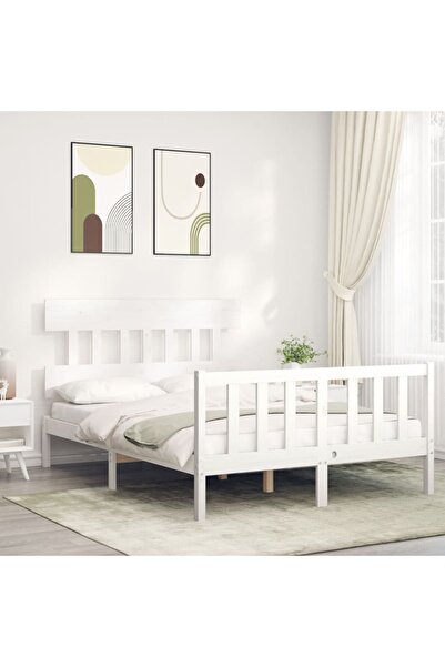 Concept Cadru de pat cu tăblie, 140x190 cm, alb, lemn masiv