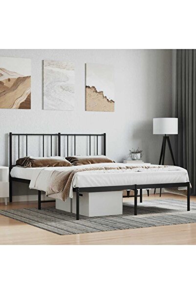 Concept Cadru de pat metalic cu tăblie, negru, 120x200 cm