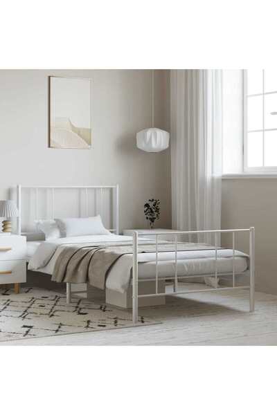 Concept Cadru de pat metalic cu tăblie/picior, alb, 100x190 cm