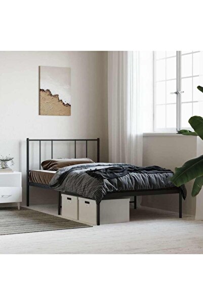 Concept Cadru de pat metalic cu tăblie, negru, 75x190 cm