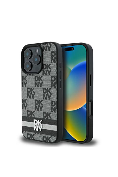 Dkny Husa Originala Pentru iPhone 16 Pro Max Leather Checkered Mono Pattern &...