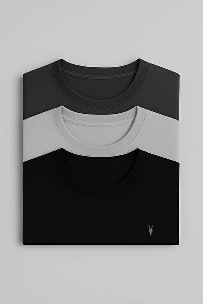 COMBİNE MİCHAİL Ανδρικό μπλουζάκι 3 τεμαχίων με λαιμόκοψη ποδηλάτου σε χαλαρή...