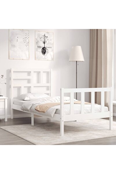 Concept Cadru de pat cu tăblie, alb, 90x200 cm, lemn masiv