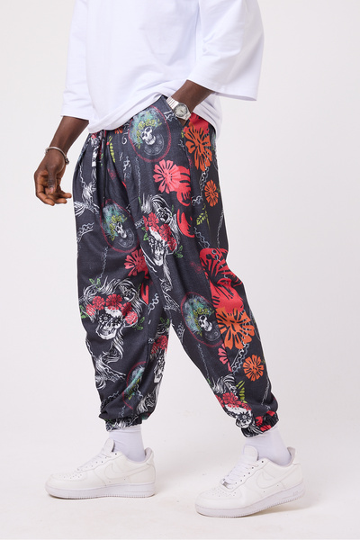 Superbluemexico Unisex Street Style Printed Wrinkled Sports Baggy Trousers