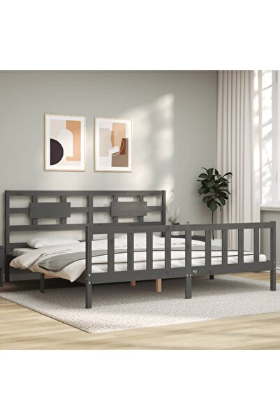 Concept Cadru de pat cu tăblie 200x200 cm, gri, lemn masiv