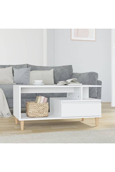 Concept Masă de cafea, alb lucios, 90x49x45 cm, lemn compozit