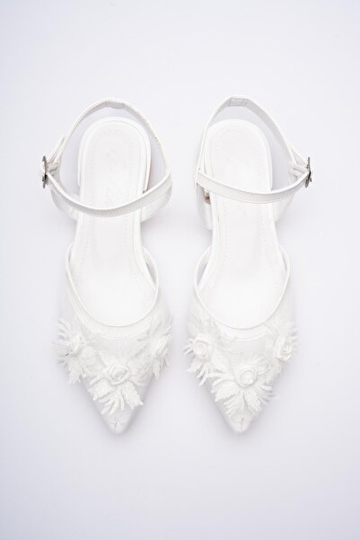 Egepass ESLEM Balerini de mireasa eleganti din dantela brodata - cu detaliu d...