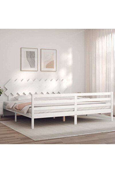 Concept Cadru de pat cu tăblie 200x200 cm, alb, lemn masiv