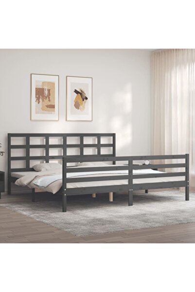 Concept Cadru de pat cu tăblie 200x200 cm, gri, lemn masiv