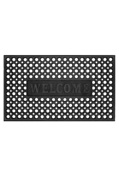 SERSIMO Perforated rubber entrance mat, non-slip PVC, Welcome, 45x75 cm, black