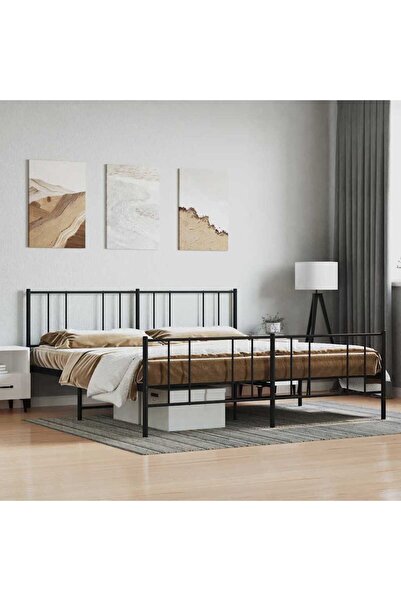 Concept Cadru de pat metalic cu tăblie/picior, negru, 193x203 cm