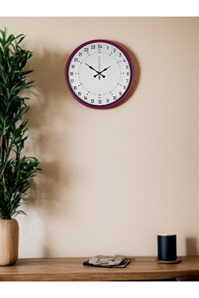 TakÇalıştır 36 cm Pink Special Design Wall Clock with 24 Hour Display