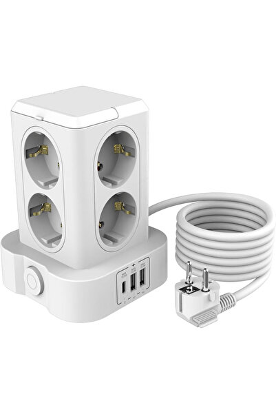 LET Tower extension cord with 8 sockets and 3 USB ports, 3680 W 16 A