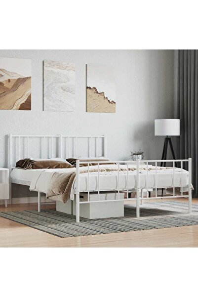 Concept Cadru de pat metalic cu tăblie, alb, 120x200 cm