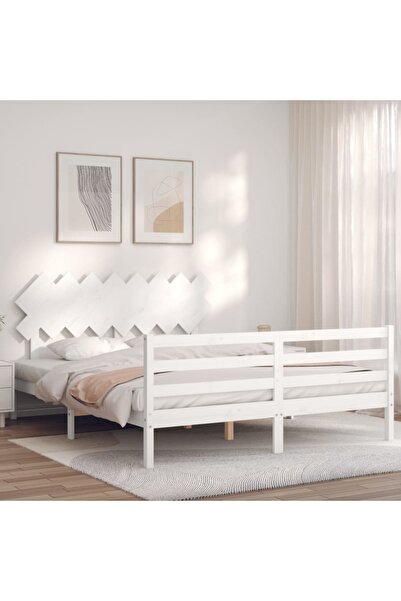 Concept Cadru de pat cu tăblie, alb, 160x200 cm, lemn masiv