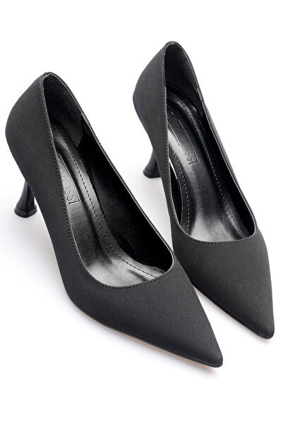 AleWomen Black Matte Satin Pointed Toe 8 cm Heeled Sara Stiletto Women's Shoes