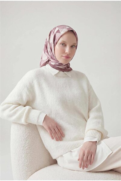 Silk Home Shiny Textured Scarf Dusty Rose Powder Tone Geometric Patterned Wat...