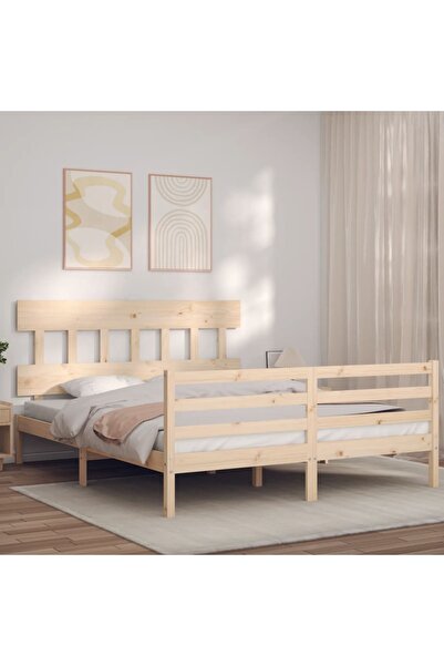 Concept Cadru de pat cu tăblie, lemn masiv, king size, 1,5 m