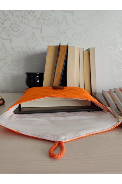 Talay Accessories Orange Quilted Book Cover |   Fabric Book Protector with Wooden Button Closure
