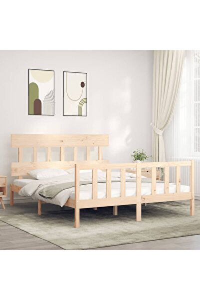 Concept Cadru de pat cu tăblie, lemn masiv, king size, 1,5 m
