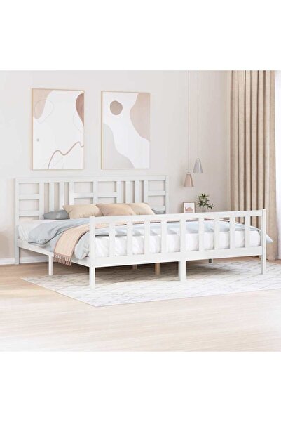 Concept Cadru de pat cu tăblie 200x200 cm, alb, lemn masiv