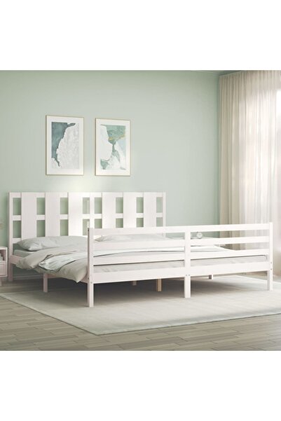 Concept Cadru de pat cu tăblie 200x200 cm, alb, lemn masiv