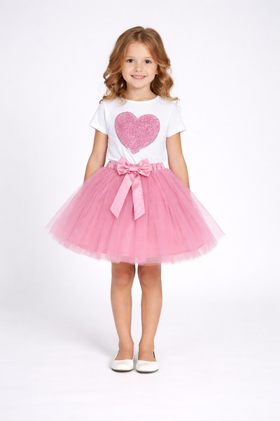 Nacar 23 Nisan 29 Ekim Gösteri Kıyafeti Kalp Detaylı Kız Çocuk Tütü Takım