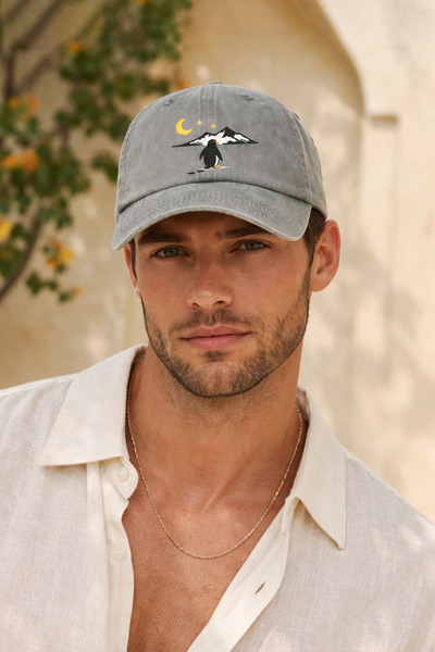 Külah Penguin Embroidered Gray Unisex Baseball Cap – Washable Vintage Style