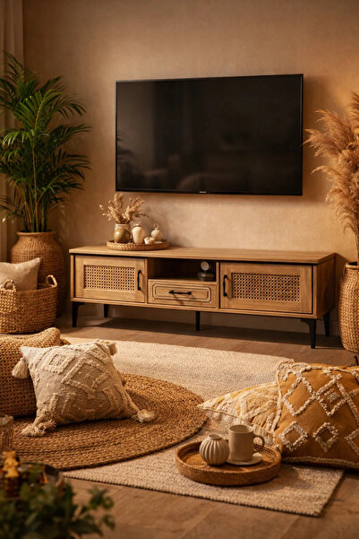 MARIA HOMES حامل تلفزيون من الخشب الطبيعي – طاولة بلازما عصرية بأبعاد 140×40×...