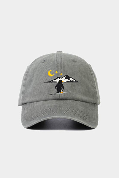Külah Penguin Embroidered Gray Unisex Baseball Cap – Washable Vintage Style