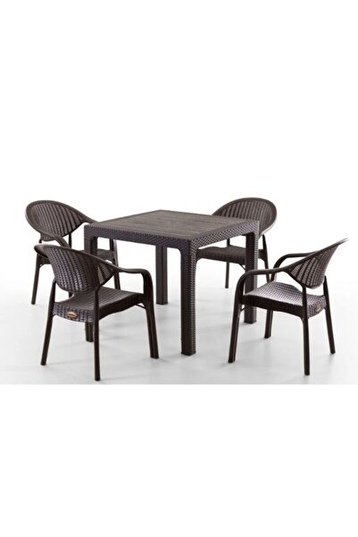favoryplast FAVORY PLAST Bamboo Bahçe Masa Sandalye Takımı Pro 4'Lü Set Kahve...