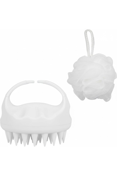 Hopar مجموعة مدلك فروة الرأس وليفة الاستحمام باللون الأبيض