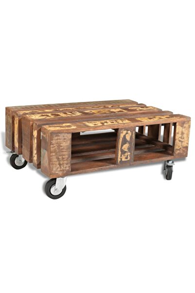 Concept Masă de cafea cu 4 roți, lemn reciclat