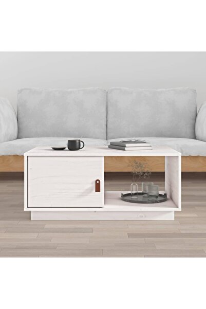 Concept Τραπεζάκι σαλονιού, λευκό, 80x50x35,5 cm, μασίφ ξύλο πεύκου