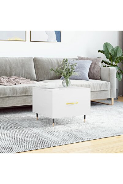 Concept Masă de cafea, alb lucios, 50x50x40 cm, lemn compozit