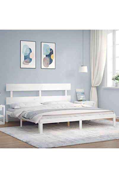 Concept Cadru de pat cu tăblie 200x200 cm, alb, lemn masiv