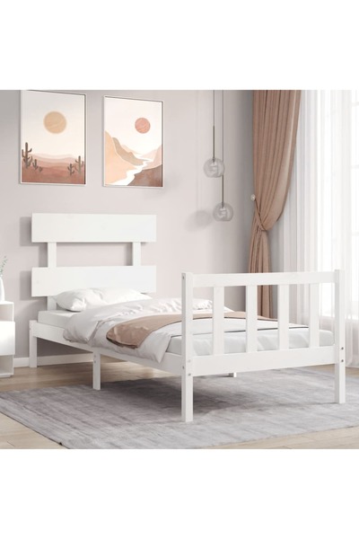 Concept Cadru de pat cu tăblie, alb, 90x200 cm, lemn masiv